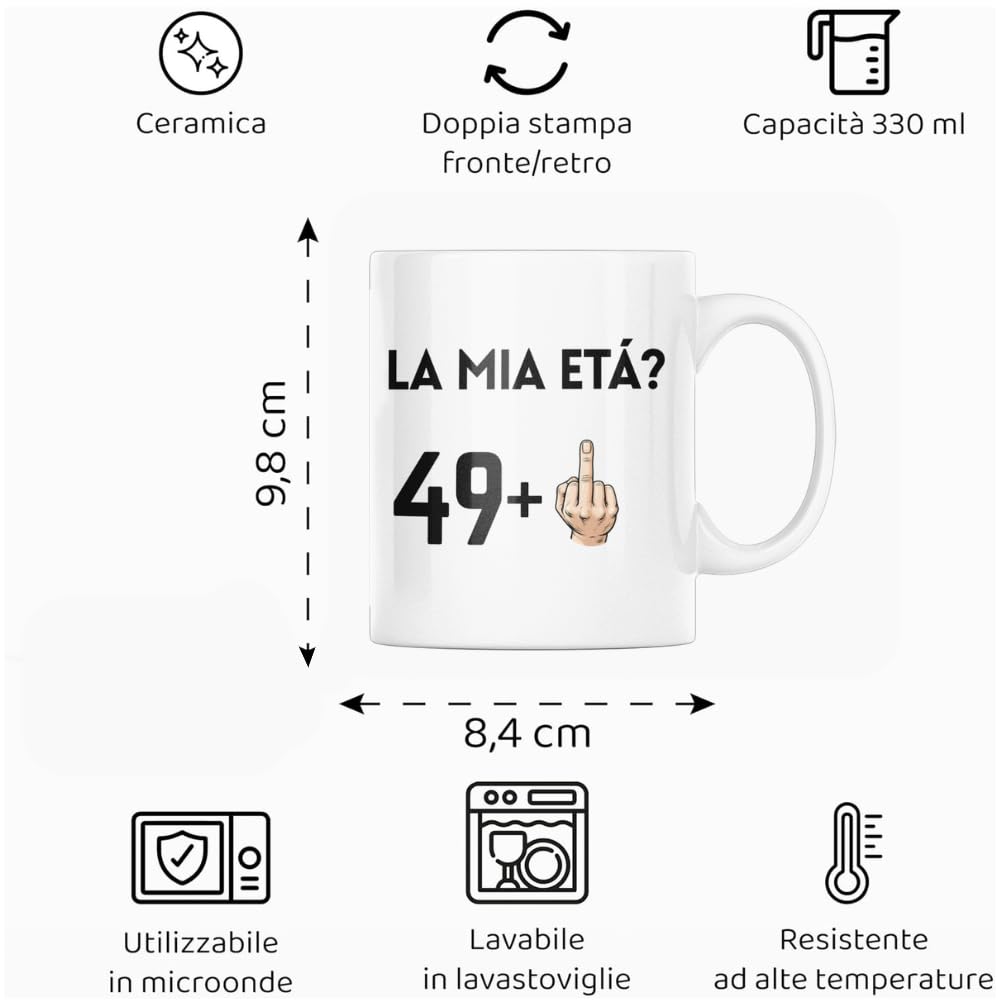 Gesar Tazza 50 Anni Uomo e Donna - Regalo Compleanno 50 Anni - Idea Regalo Divertente Cinquantesimo Compleanno - Gadget Uomo Donna per amico, collega, amica, sorella, fratello - 49+1