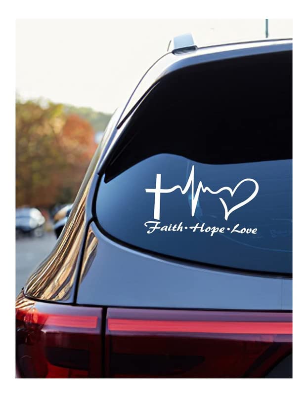 Lyoman® Hope Faith Love Heart Car Decal Stickers, Jesus Cross Vinyl Sticker for Car Windows, Tablets, Laptops, Water Bottles (White)-image-24