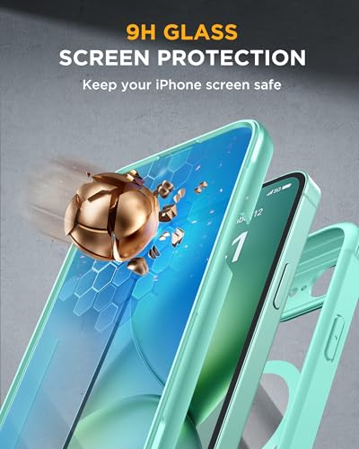 Image of Miracase for iPhone 17e Case & iPhone 16e Case, Full-Body Phone with Built-in Glass Screen Protector, [Magnetic with MagSafe] Military Drop Proof 17 E / 16 E Cover Bumper, Mint Green