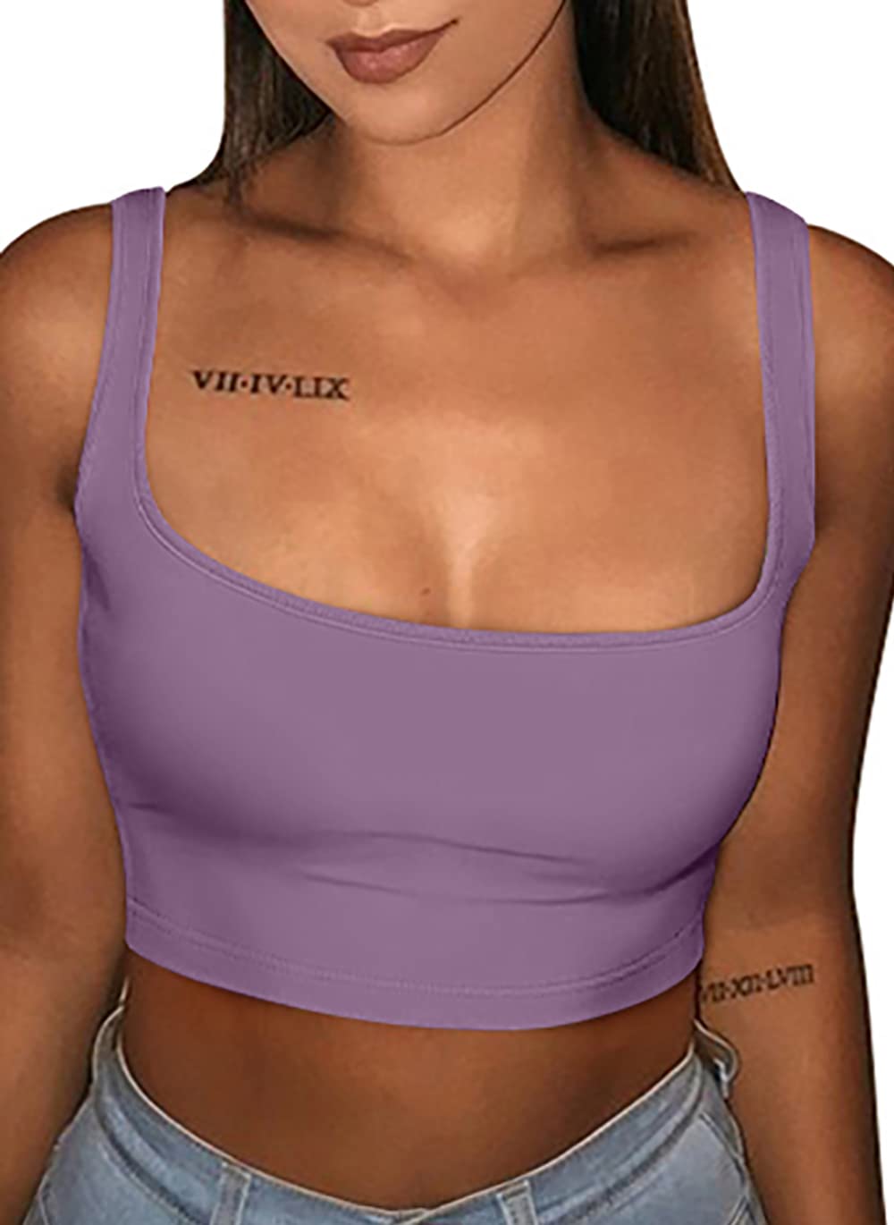 GOBLES Women's Sexy Summer Basic Solid Sleeveless Stretch Crop Tank Top