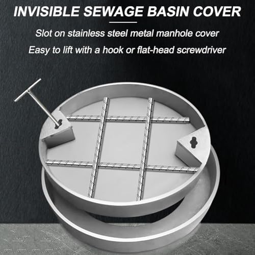 Cubierta de inspección empotrada de acero inoxidable para tanque séptico con gancho para patio, entrada, pavimento, cubierta invisible para lavabo de aguas residuales