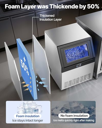 Image of VEVOR Commercial Ice Maker Machine with Pump, 265 lbs /24h with 85 lbs Storage Capacity, Built-in /Freestanding /Under Counter, Stainless Steel Ice Maker with LED Display & Self-Cleaning, for Home Bar