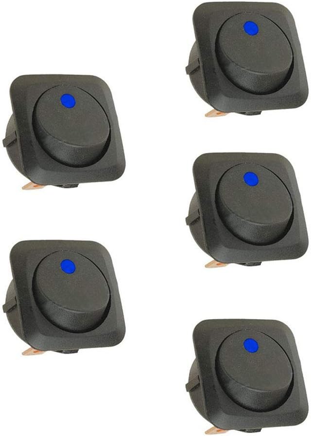 Mintice? 5 X 25mm Car Vehicle Boat Truck Round Rocker Toggle Switch Blue LED Light On-off SPST Control 12V 25A