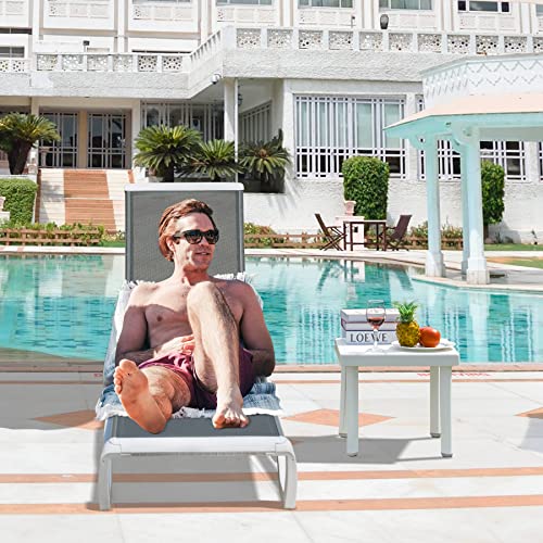 Domi Outdoor Living Adjustable Chaise Lounge Aluminum Outdoor Patio Lounge Chair All Weather Five-Position Recliner Chair For Patio,Pool,Beach,Yard W/Table(Grey) #TOP7