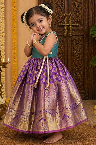 Image of TotzTouch Baby Girl Ethnic Wear Dress | Traditional South Indian Pattu Langa for Girls