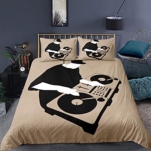 Housse de Couette 160x200 DJ de Musique Brune Parure de Lit 1 Personne en Microfibre avec Fermeture Éclai, Housse de Couette 160x200 cm avec 2 Taie d'oreiller 65x65 cm Cover