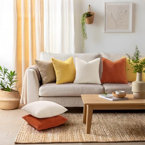 Mecatny Corduroy Decorative Throw Pillow Covers 26x26 Set of 2 for Sofa Living Room, Soft Neutral Boho Couch Pillow Covers for Home Decor, Khaki