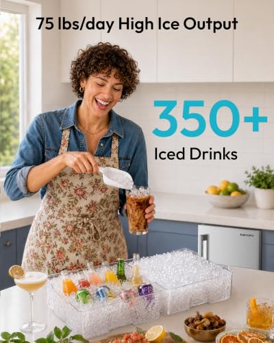 Image of EUHOMY Under Counter Nugget Ice Maker, 75lbs /24H, Self-Cleaning, Silver