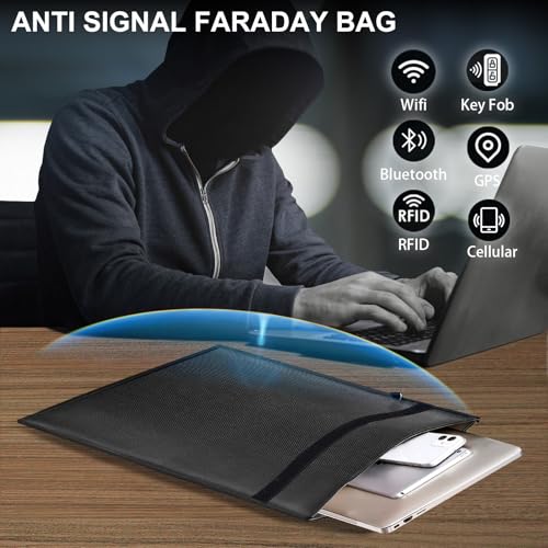 Image of 5 Pack Faraday Bags, Large Faraday Cage with Handle, Anti-Tracking Faraday Bag for Laptops & Tablets & Phones & Car Keys, Fireproof & Waterproof RFID Signal Blocker Bag