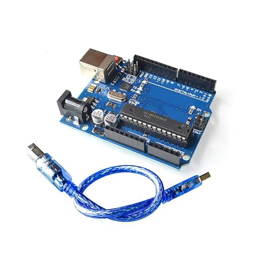 ElectroWorldFR UNO R3 - Tarjeta Controller Board ATmega328P y ATmega16U2 Microcontrolador con cable USB compatible con Arduino ATmega16U2 Cover