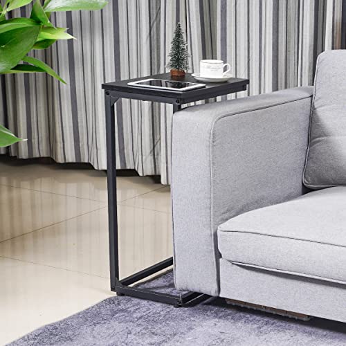 Amhancible Tall C Shaped End Table Set Of 2, Side Tables For Sofa, Couch Table, Small Workstations, Tv Tray Table For Living Room, Bedroom, Office, Metal Frame Het02Bbk #TOP3