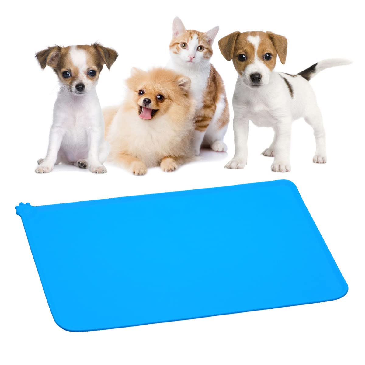 YUDISEN Dog and Cat Silicone Food Mat, 19''x12'' Waterproof Pet Placemat and Non Slip Silicone Pet Feeding Mat for Food and Water Bowls, Feeding Tray To Keep Your Floor Clean (Blue) — image 1