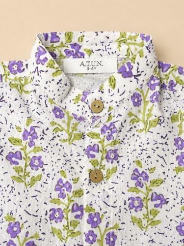 Image of A.T.U.N. (ALL THINGS UBER NICE) Boys 100% Cotton Printed Shirt | Half Sleeve Smart Casual Shirt for Kids | Soft Breathable Button Placket Top for Boys