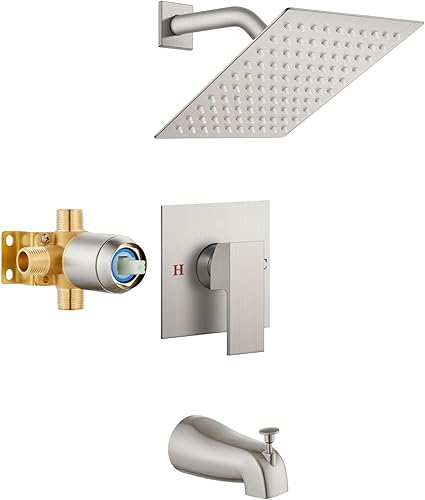 Miniatura 10 de Airuida Juego de grifo de ducha con cabezal de ducha cuadrado de lluvia de 8 pulgadas y boquilla de bañera, kit de grifo de bañera, juego completo