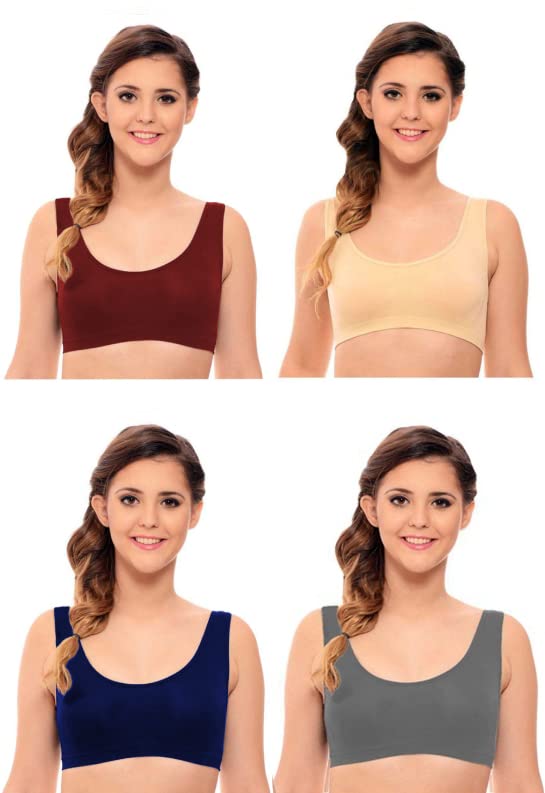 braafee Pack of 4 Girls Multicolor Non-Padded Wirefree Cotton Sports Bra AAJ2001_AIR-picture-38