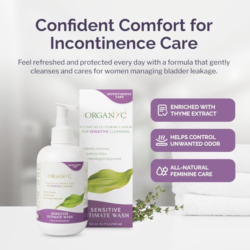 Image of Organyc Feminine Wash for Incontinence, Gentle Intimate Wash for Women with Thyme Extract, Feminine Hygiene Supplies, 8.5 fl oz