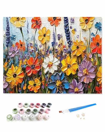 VamJump 数字油絵 手塗り 現代アート 春 ラベンダー 印象派様式 花 油絵 レトロ DIY絵 初心者 時間をつぶす 壁飾り アートクラフト 絵画手芸キッ 絵の具をつける 塗りつぶし掛け 40x50cm