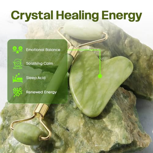 Image of Grade A+ Natural Jade Roller & Gua Sha Set - 100% Certified Jade Stone Tool, Cooling PVC Box, Reduce Puffiness, Sculpt Jawline, Lymphatic Drainage