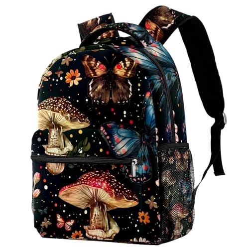 Sac à dos de voyage multicolore avec motifs fleurs et papillons pour école et randonnée