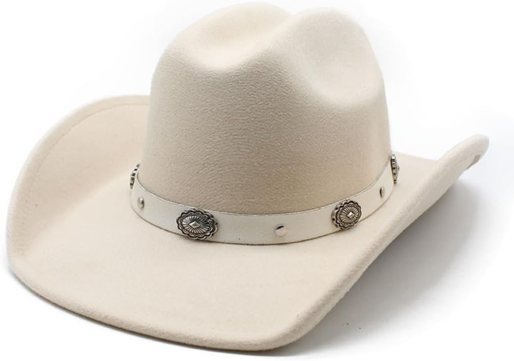 Western Cowboy Hat with Decorative Band, Black Felt, Silver Conchos