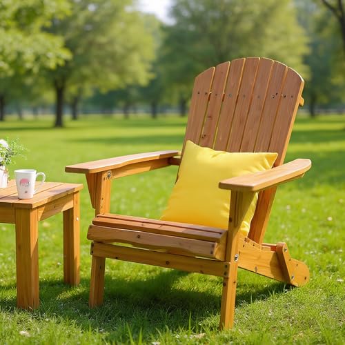 VINGLI Adirondack Stuhl aus Holz Outdoor Gartenstuhl Klappbar Wetterfester Gartensessel mit Breiten Armlehnen & Ergonomischer Rückenlehne für Terrasse Balkon Camping & Feuerkorb Teak