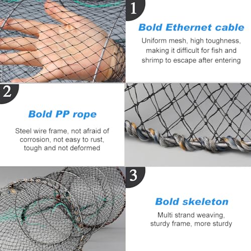 Image of Proberos Fish Net Trap, Crab Trap Foldable Fishing Net Jaal, Cast Fish Traps for Fishing with Nylon Mesh, Umbrella Cage for Shrimp Lobster(40 * 80CM)