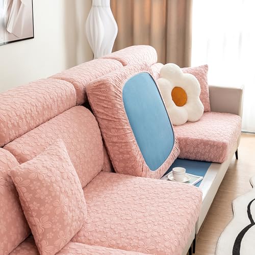 Fundas Cojines Sofa Ajustable Elasticas Individuales Universales 1/3/2/4 Plazas Fundas de Cojín para Asiento de Sofá de Jacquard Elástico Funda de Cojín Asiento Sofá Separado (Headrest(60-90cm),Pink