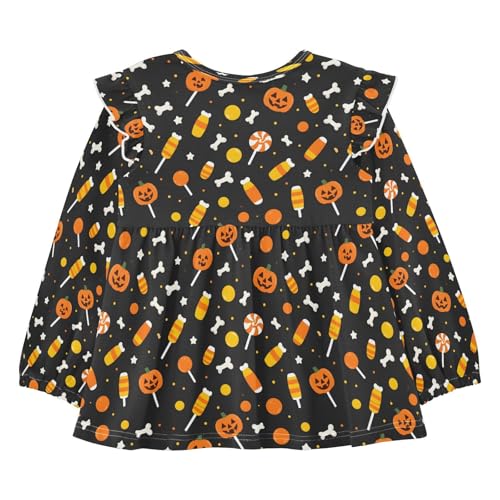 Candy Pumpkin Black Girls Shirts Cotton Long Sleeve Ruffle Toddler Tee Tops2