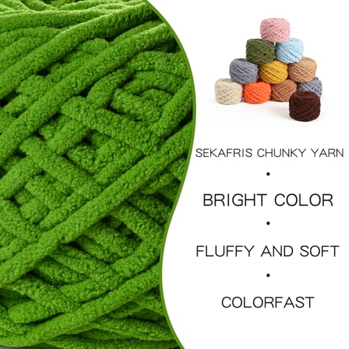 Image of 3 Pack Lime Green Chenille Yarn for Crocheting 100g(65.6yd) | Soft Yarn Amigurumi Yarn Crochet Yarn Beginner Yarn Velvet Yarn