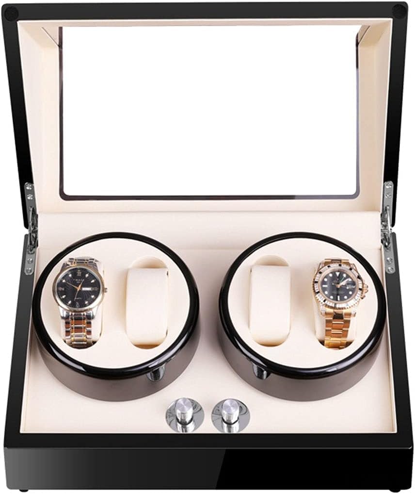 CGCSYZ 4 Watch Winders Box for Automatic Watches, Extremely Quiet Motor, Large Capacity, Adjustable Cushions, Luxury Design (Blackwhite)