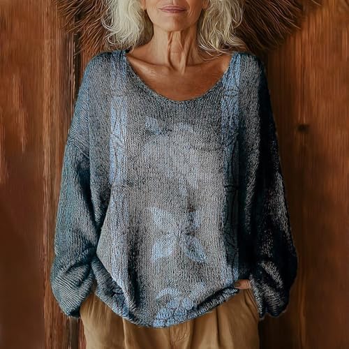 Fall Boho Oversized Sweaters for Women | Vintage Graphic Print Long Sleeve Shirts for Womens,Casual Cute Knit Tops Pullover4
