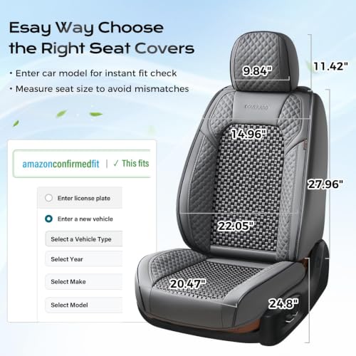 Image of Coverado Car Seat Covers Full Set: Breathable Leather Seat Covers for Front & Rear Seats, Waterproof Car Seat Protector, Universal Fit for Most Cars SUVs Trucks, Gray