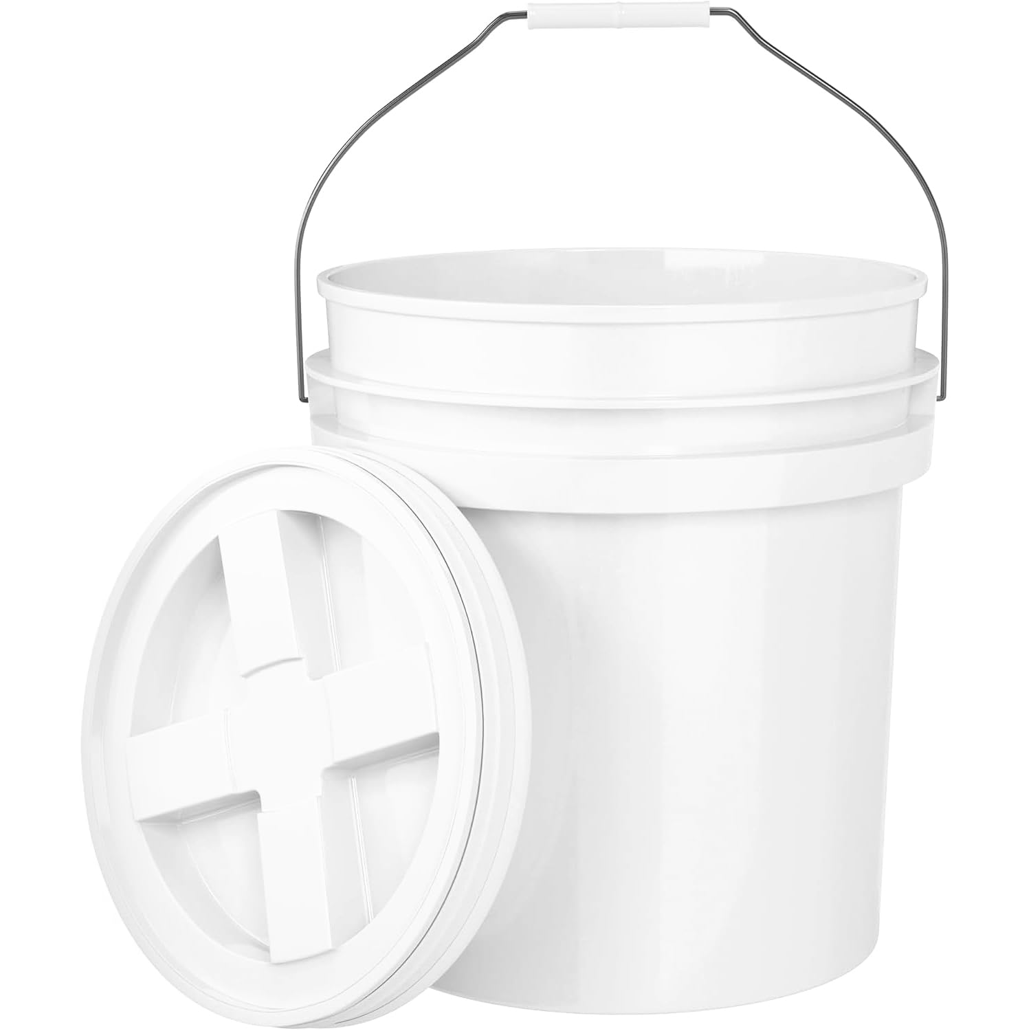 5-Gallon White Bucket Pail with Gamma Seal Screw on Airtight Lid, Heavy-Duty 90MIL Extra Durable, Food Grade, Metal Handles with Plastic Grip for Easy Carrying, Easy Stack &amp; Store, BPA Free - 1 Pack