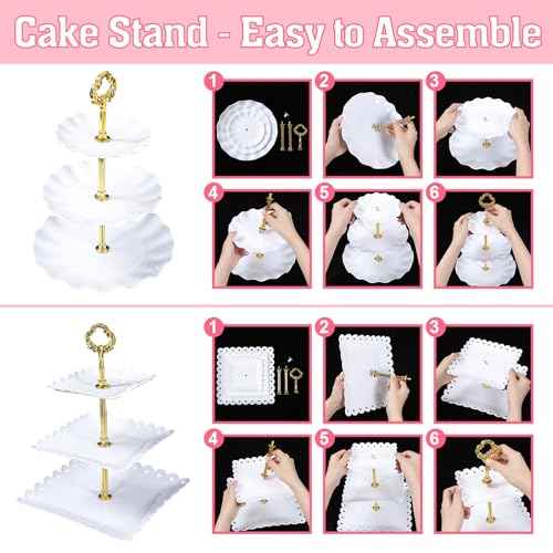 Dessert Table Display,10Pcs Cake Stand Set,4 Pcs 3 Tiered Cupcake Stands and 6 Pcs Dessert Trays Serving Trays for Party Baby Shower Wedding Tea Party - Image 8