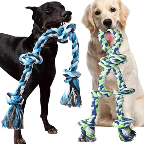 Kwispel Rope Toy for Dogs, 2 Pack Large Dog Rope Toys for Aggressive Chewers, Heavy Duty Dog Toys for Large Medium Breed, Indestructible Tough Rope Chew Toys Tug of War Dog Toy Teeth Cleaning Cover