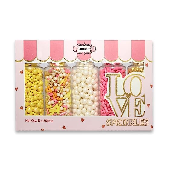 Confect Sprinkles – 5 Pack Assorted Cake Decorating Mix (Yellow & Pearl Dragees, Hot Pink Jimmies, Sparkling Gold Sugar) – Celebration Spring & Summer Sprinkles - Festive Toppings for Cakes, Cupcakes, Cookies, Birthday Parties – Vegan, Gluten-Free, Nut-Free, Soy-Free, Dairy-Free, Palm Oil-Free -5 Oz