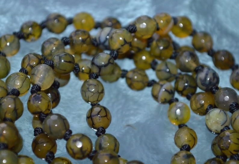 Cuentas Mala de piedra de ágata verde, 108 Mala collar, mala anudada, collar WWG, joyería de yoga, cuentas de meditación, joyería espiritual, joyería bohemia, 34inch, Gema