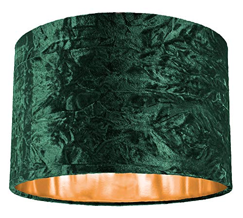 Pantalla de lámpara colgante/mesa de 12 "de terciopelo triturado verde moderno con interior de cobre brillante por Happy Homewares Cover