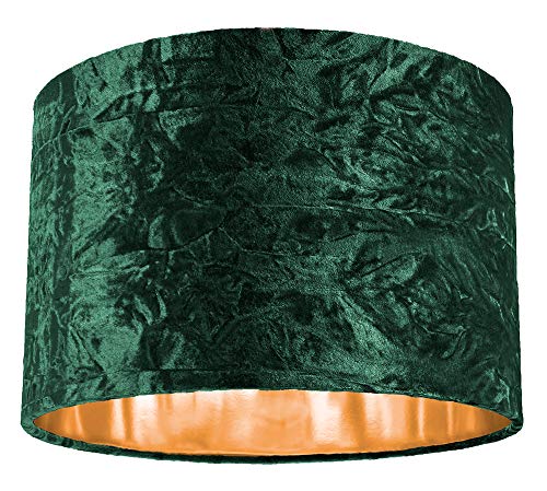 Pantalla de lámpara colgante/mesa de 12"de terciopelo triturado verde moderno con interior de cobre brillante por Happy Homewares