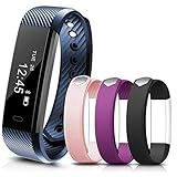【Gran Diseño】: Cambia a tu gusto las correas de tu Pulsera de Actividad ThinBand incluye 4 correas en diferentes colores Azul, Negro, Rosa y Morado y es totalmente impermeable.