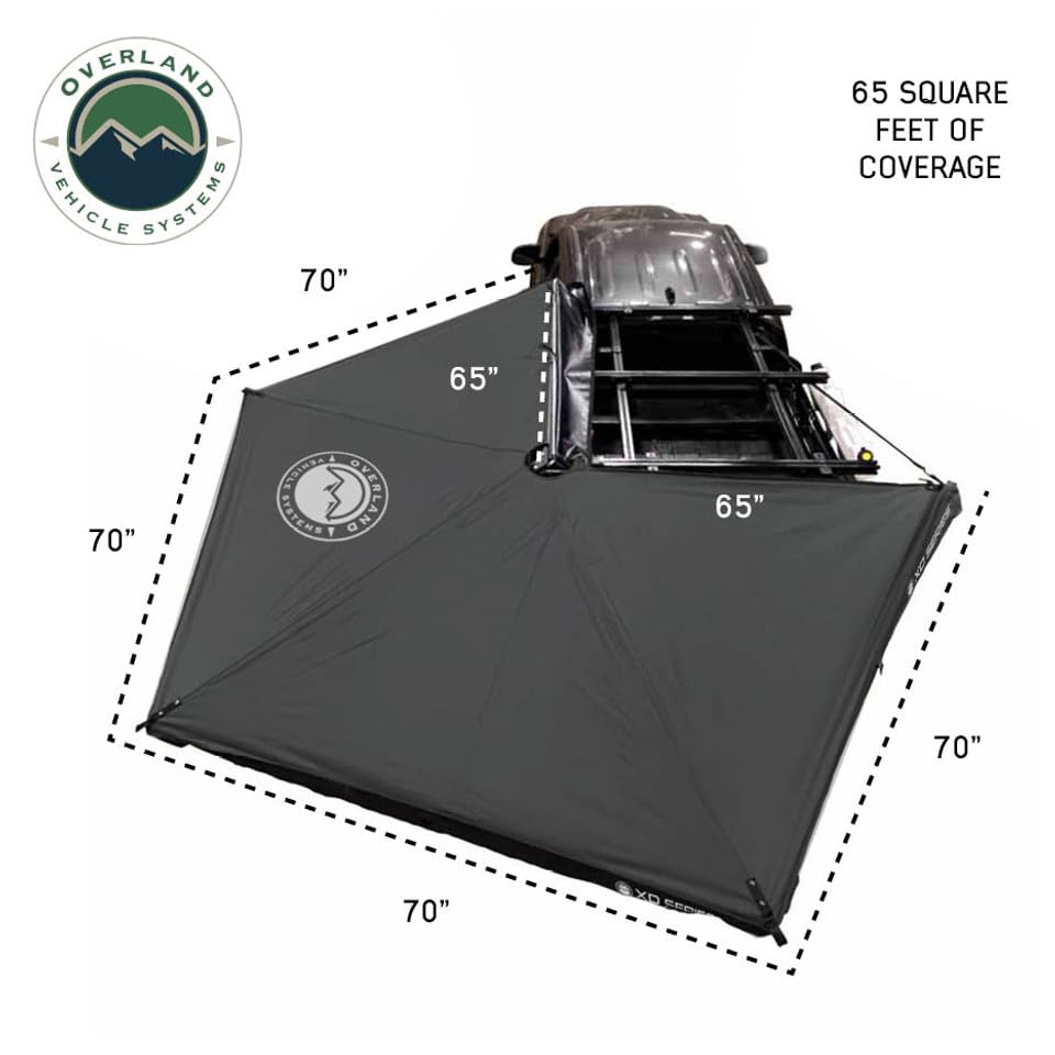 Image of Overland Vehicle Systems - XD Nomadic 270 LTE - Awning w /Lights, Driver Side, Black Trim w /Black Travel Cover
