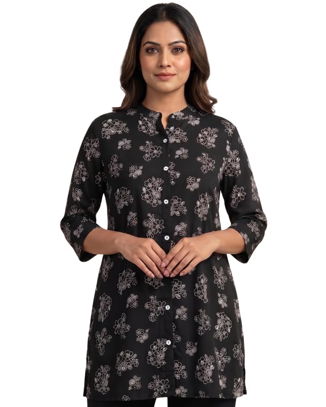 Women's Floral Rayon Short Kurti | Regular Fit-image-38