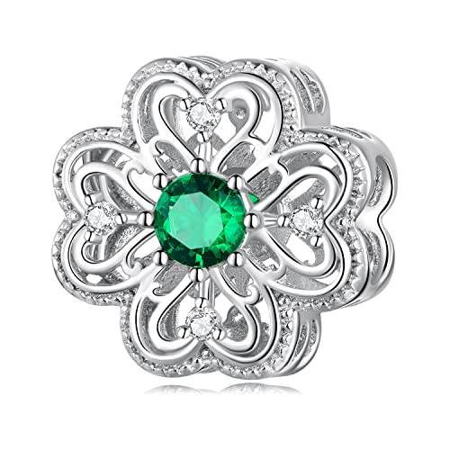 Four Leaf Clovers Charm 925 Sterling Silver Clover Charms For Bracelet Necklace Lucky Clover Bead Charms Birthday Mother's Day Thanksgiving Jewelry Gift For Women #TOP18