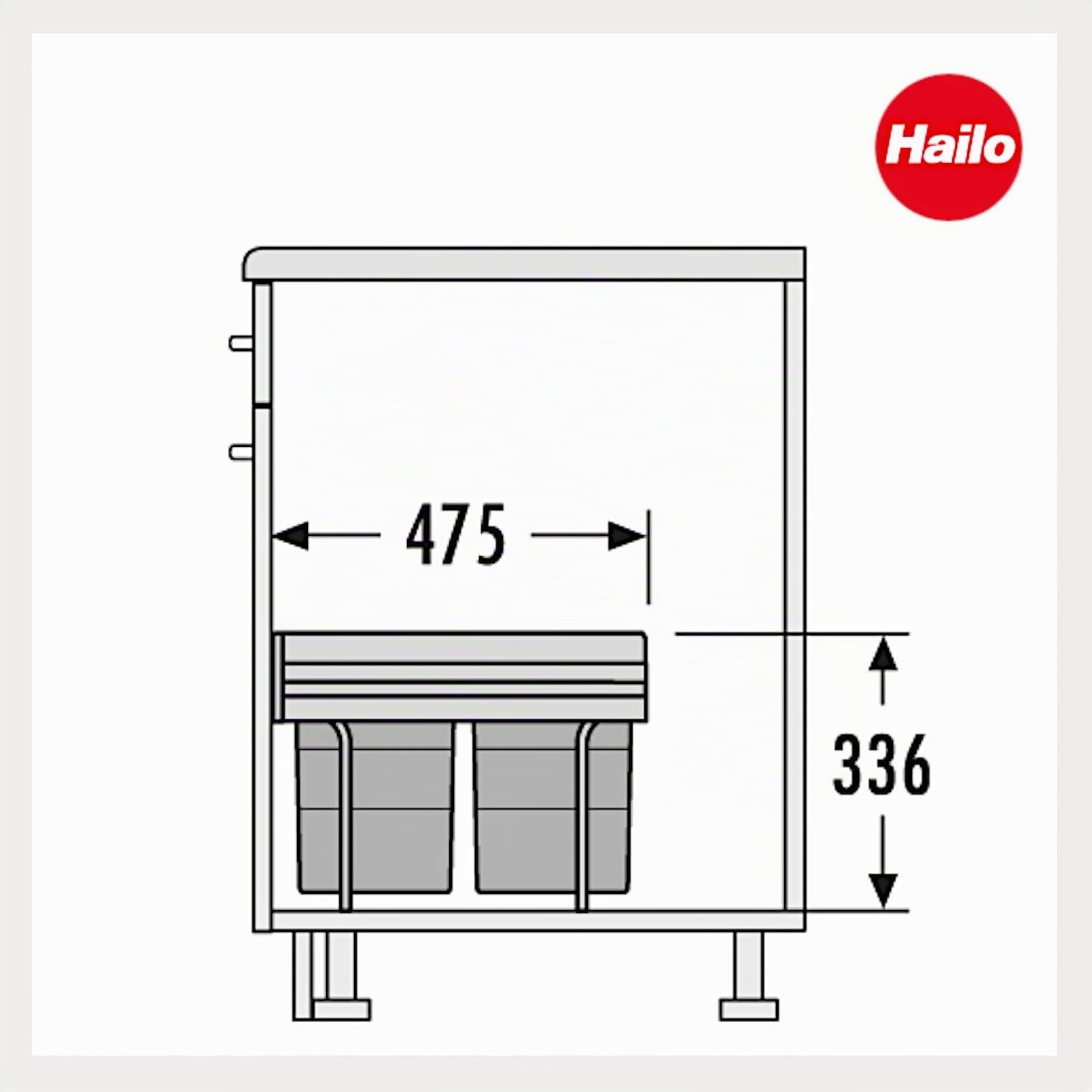 Hailo Abfallsammler 3643141 | 4x 8,5 Liter | Einbau Mülleimer für 40 cm Unterschrank | Mülltrennsystem mit Vollauszug | Raumspar-Tandem | Mülleimersystem Küche | Ein Biomüll Deckel inkl.