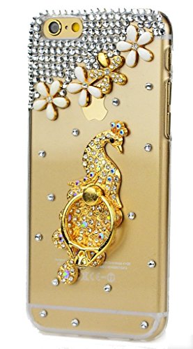 STENES Bling Phone Case Compatible with iPod Touch (6th Generation) Case, Luxurious Crystal 3D Handmade Sparkle Diamond Rhinestone Clear Cover - Peacock Ring Stand Feature Flowers/Clear