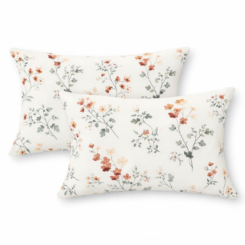 Image of White Soft Floral Fitted Bedsheet | Glace Cotton 140 TC | Single Size (36x75 inch) with 2 Pillow Covers (18x28 inch) | Deep Pocket up to 10 Inches - Soft & Comfortable
