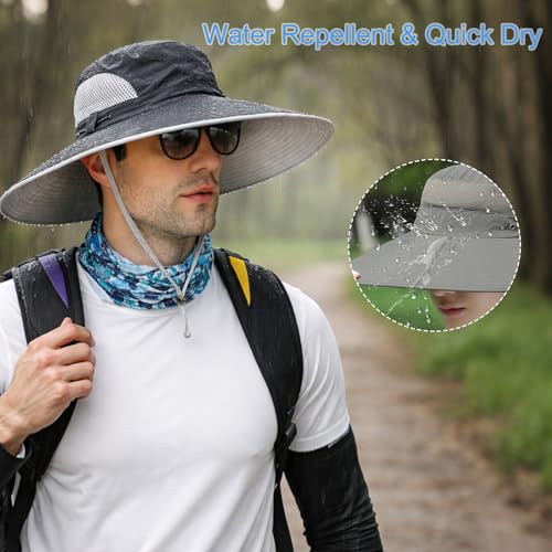 Image of HUAMULAN Wide Brim Sun Hats Men and Women Bucket Safari Fishing Hat for Hiking Garden Lawn Work Camping Outdoor