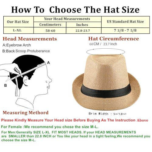 Image of 2 Pack Straw Fedora Hats for Men and Women, Short Brim Summer Beach hat, Trilby Panama Sun Hats.