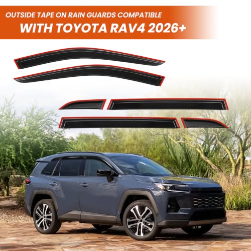 Image of Tape-On Rain Guards for Rav4 2026+, Side Window Deflectors Visor Rain Guards Vent Guard Shade Deflectors Compatible with Toyota Rav4 Accessories 2026 2027 6-Pack