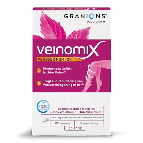 Veinomix | Leichte Beine, Venenkomfort, Wassereinlagerungen, Oxidativer Stress| 60 Tabletten |Granions Cover